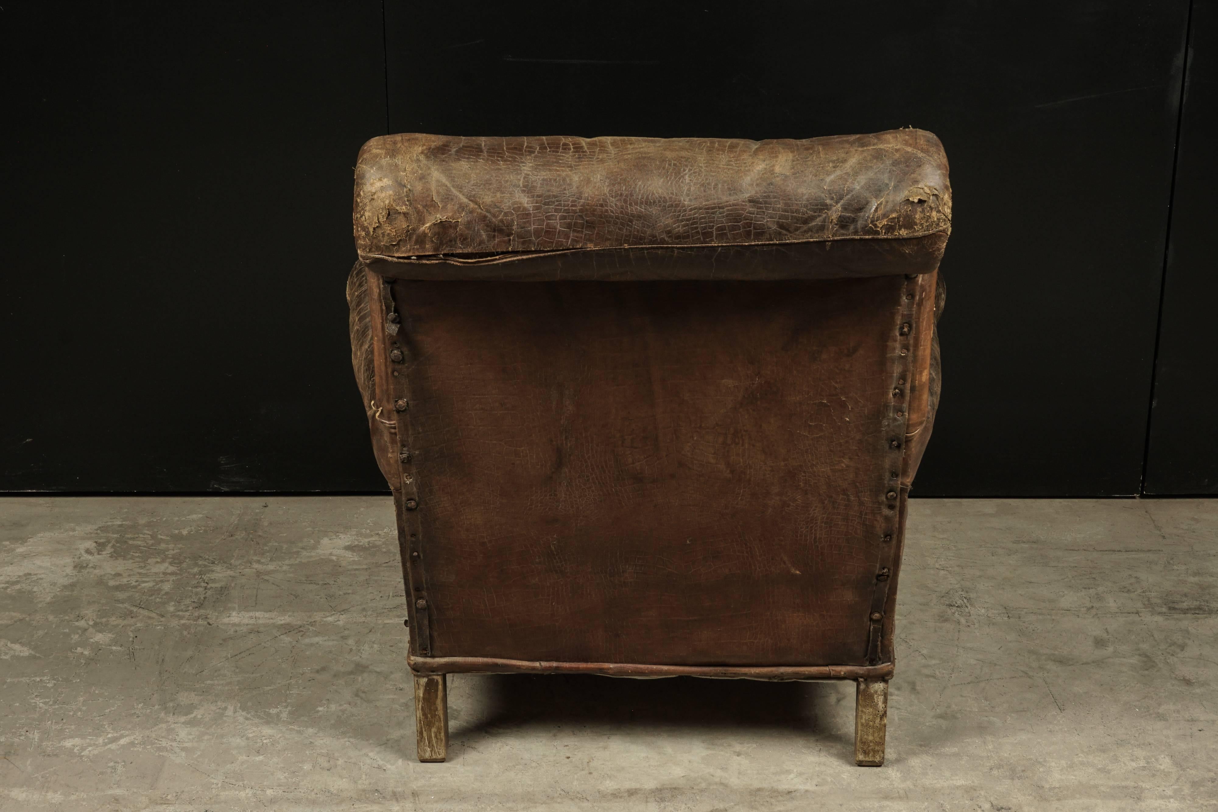 Early Leather Club Chair from France, circa 1900 In Good Condition In Nashville, TN