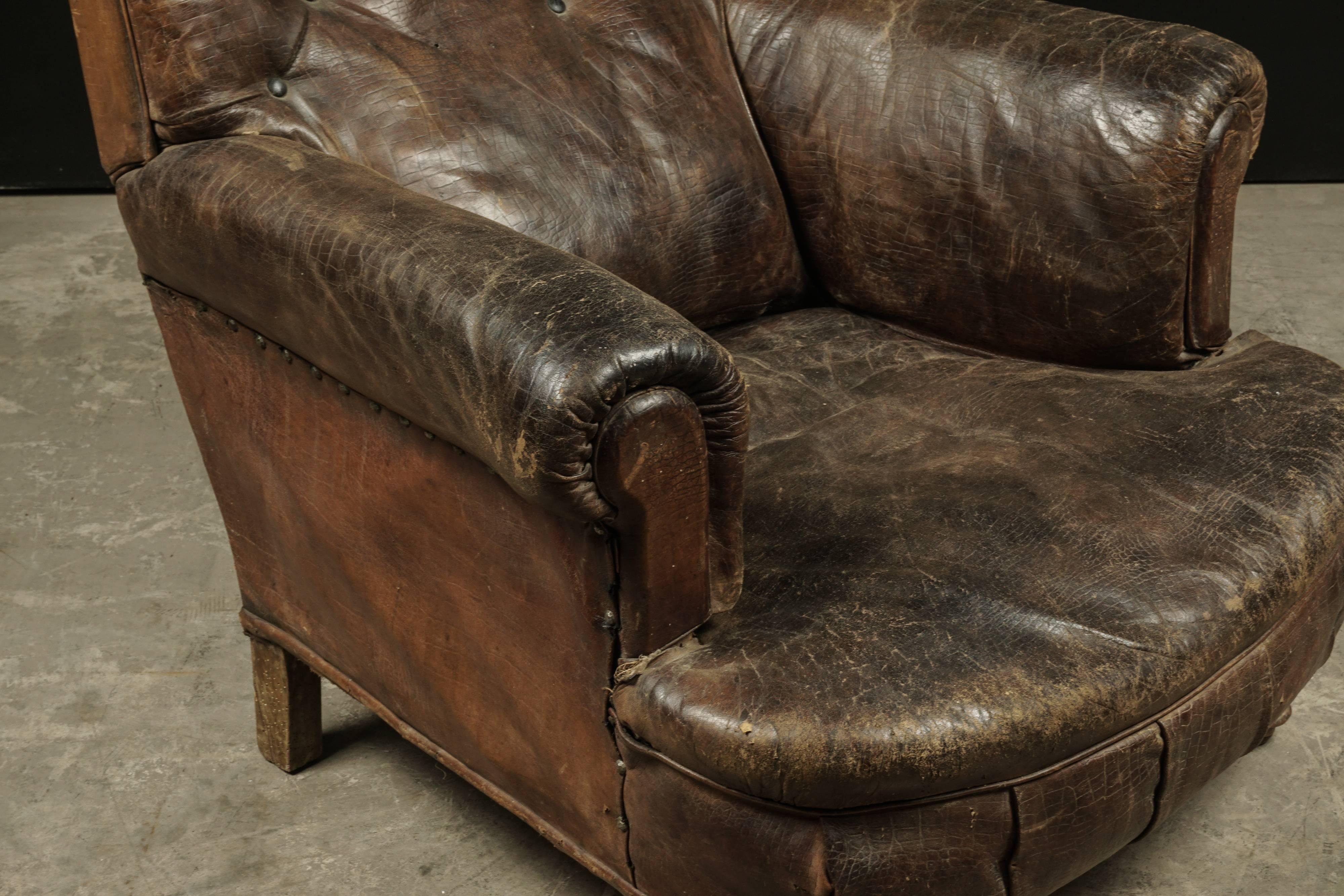 Early 20th Century Early Leather Club Chair from France, circa 1900