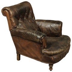 Antique Early Leather Club Chair from France, circa 1900