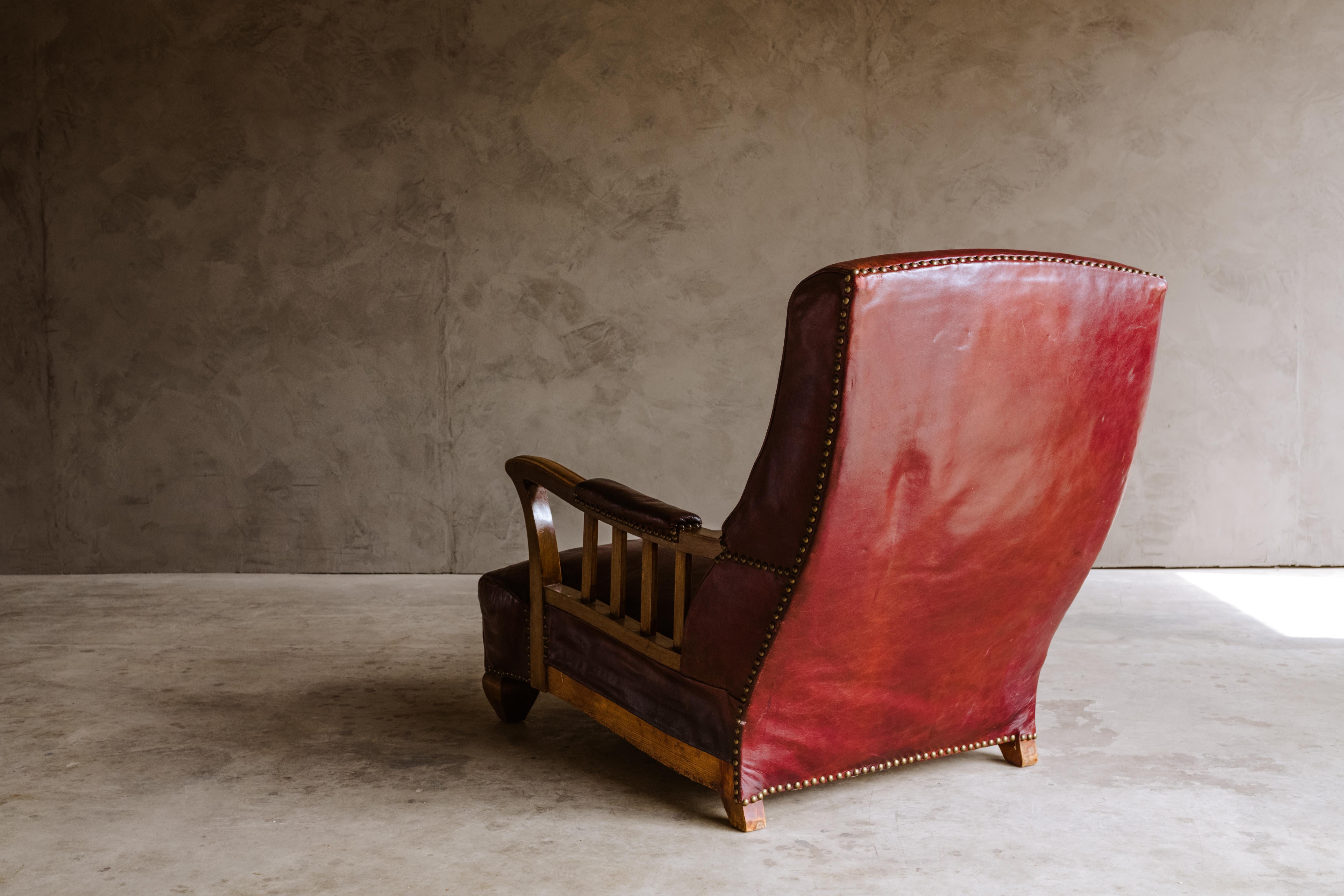 European Early Leather Lounge Chair from Sweden, 1940s