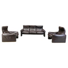 Early Leather Maralunga sofa set by Vico Magistretti for Cassina, 1973