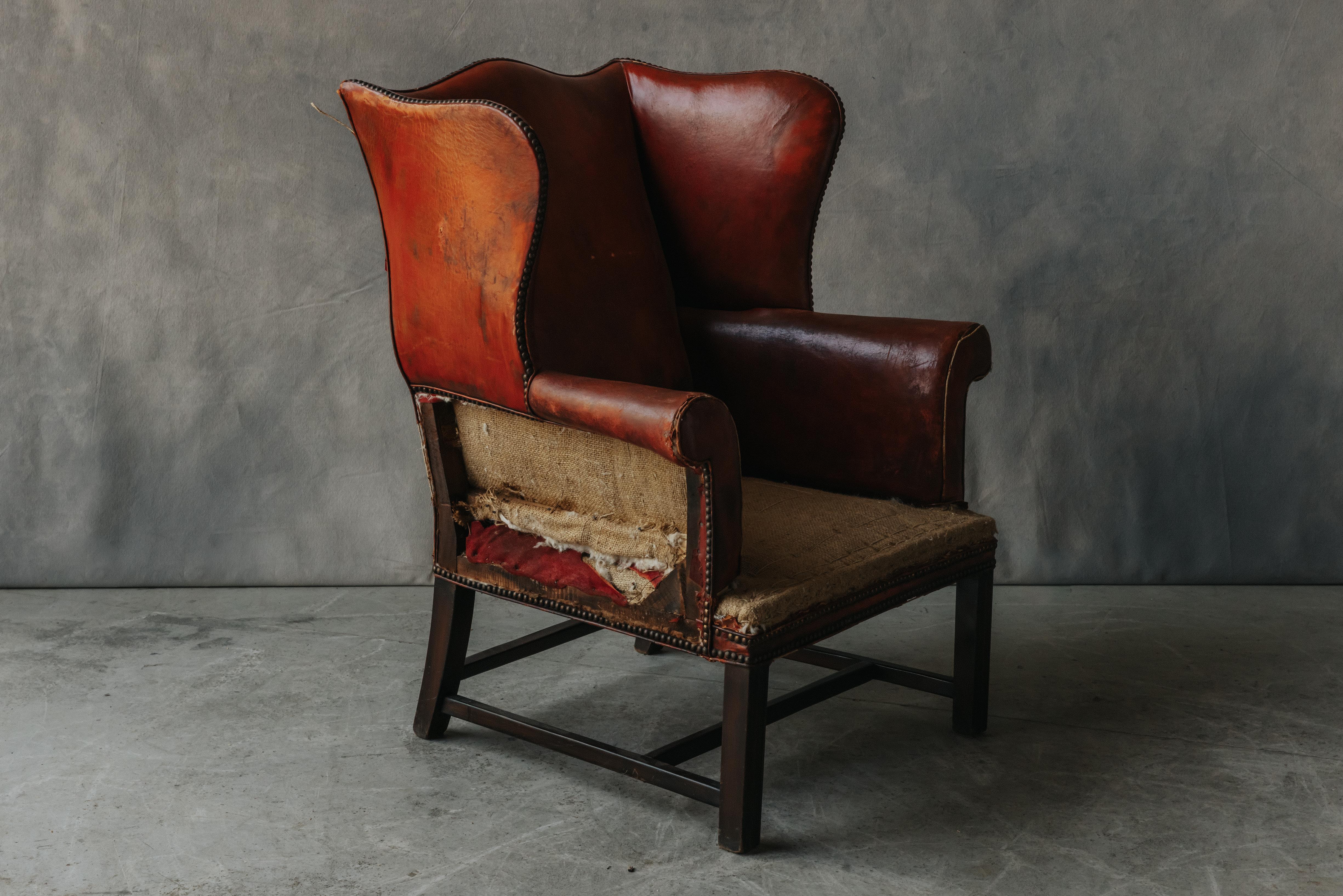 Mid-20th Century Early Leather Wingback Chair From France, Circa 1930