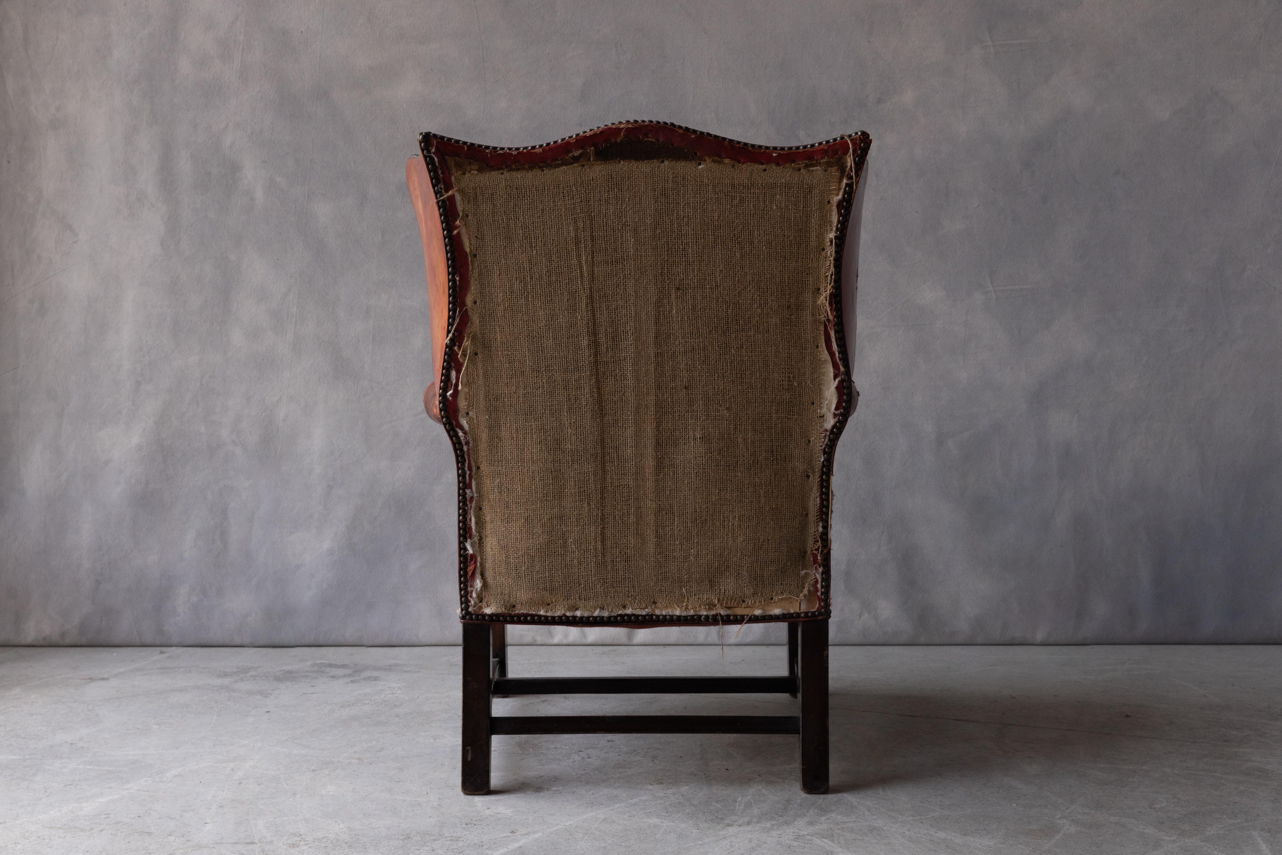 Early Leather Wingback Chair From France, Circa 1930 3