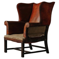 Vintage Early Leather Wingback Chair From France, Circa 1930