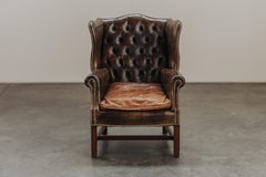 Early Leather Wingback Chair From France, Circa 1950