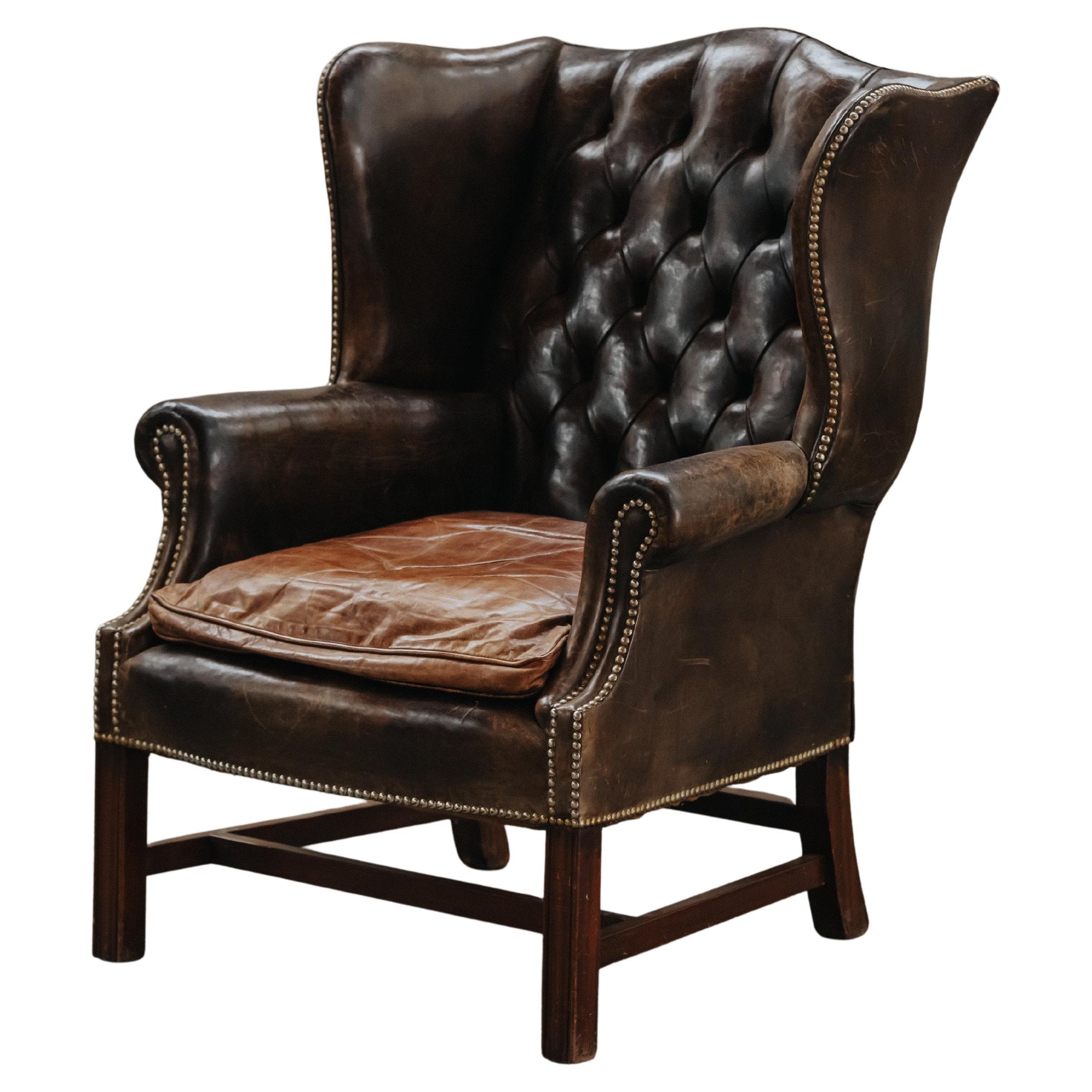 Early Leather Wingback Chair From France, Circa 1950