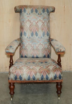 EARLY LIBERTYS IANTHE FABIC ANTIQUE VICTORIAN CIR 1860 LIBRARY READING ARMCHAiR