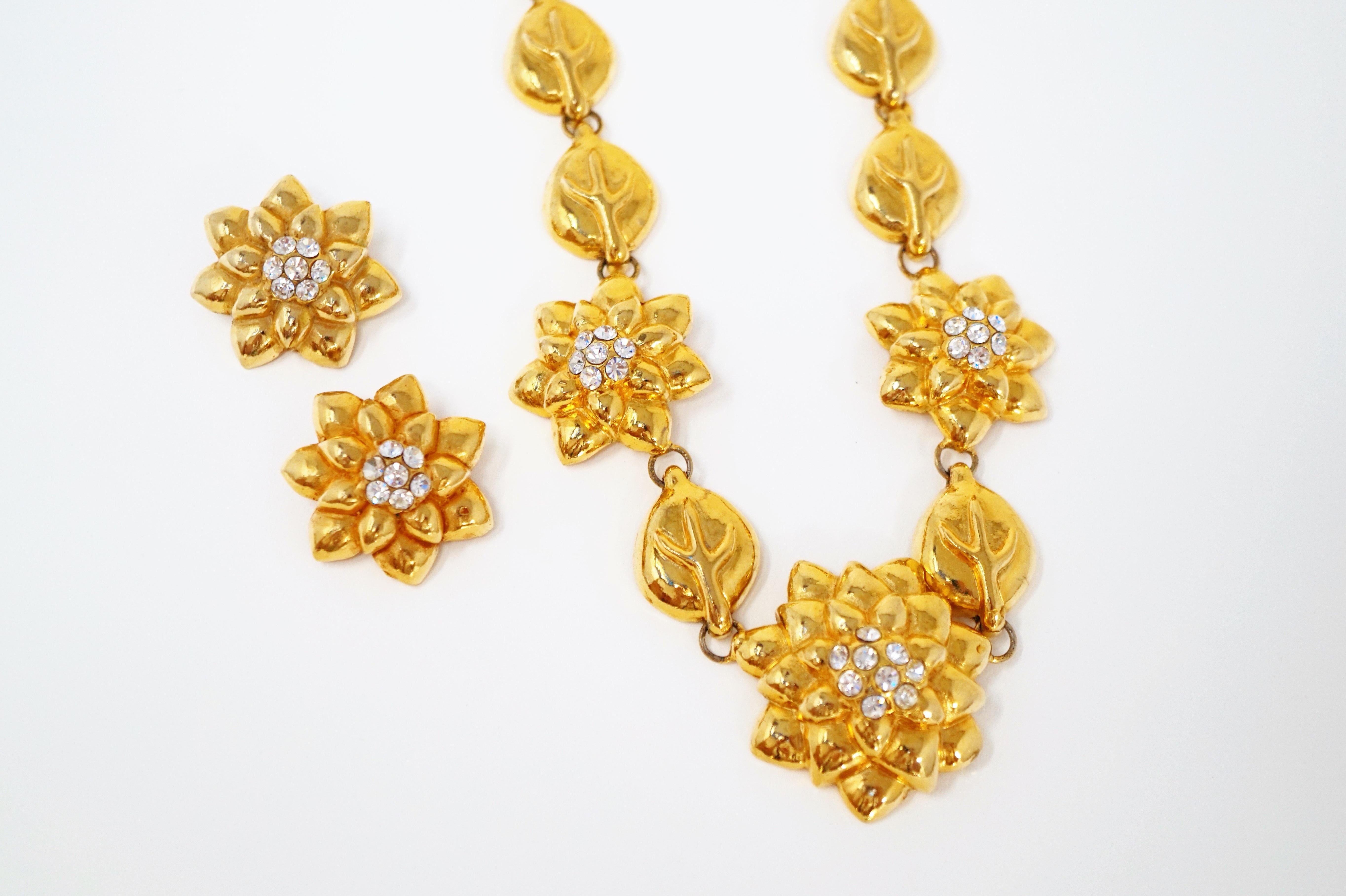 Frühes Lorenz Baumer Set aus vergoldeter floraler Halskette und Ohrringen, signiert, 1980er Jahre Damen im Angebot