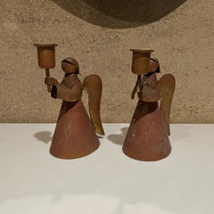 1950s Early Los Castillo Angel Candle Holders Mixed Metals Taxco Mexico