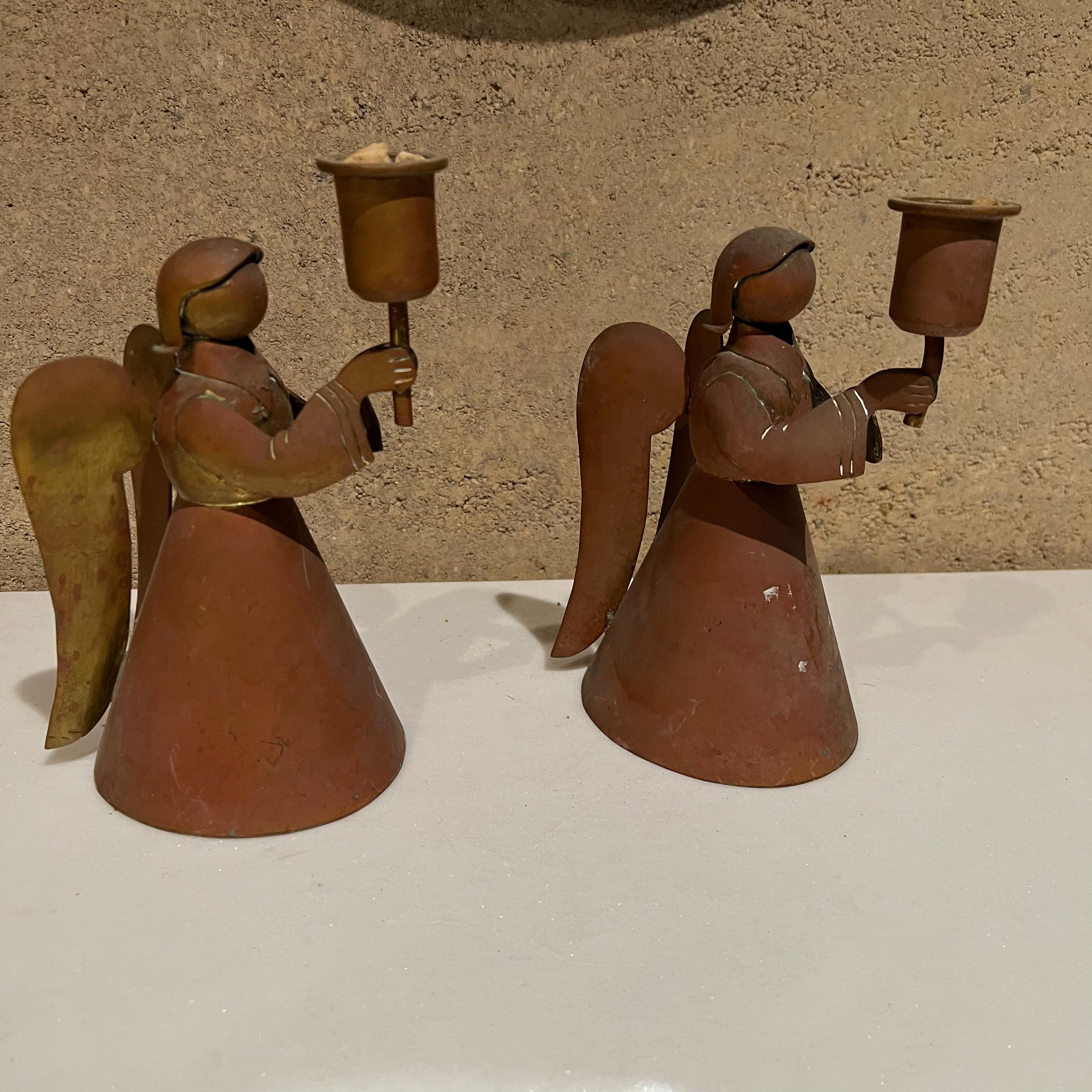 Mid-20th Century 1950s Early Los Castillo Angel Candle Holders Mixed Metals Taxco Mexico