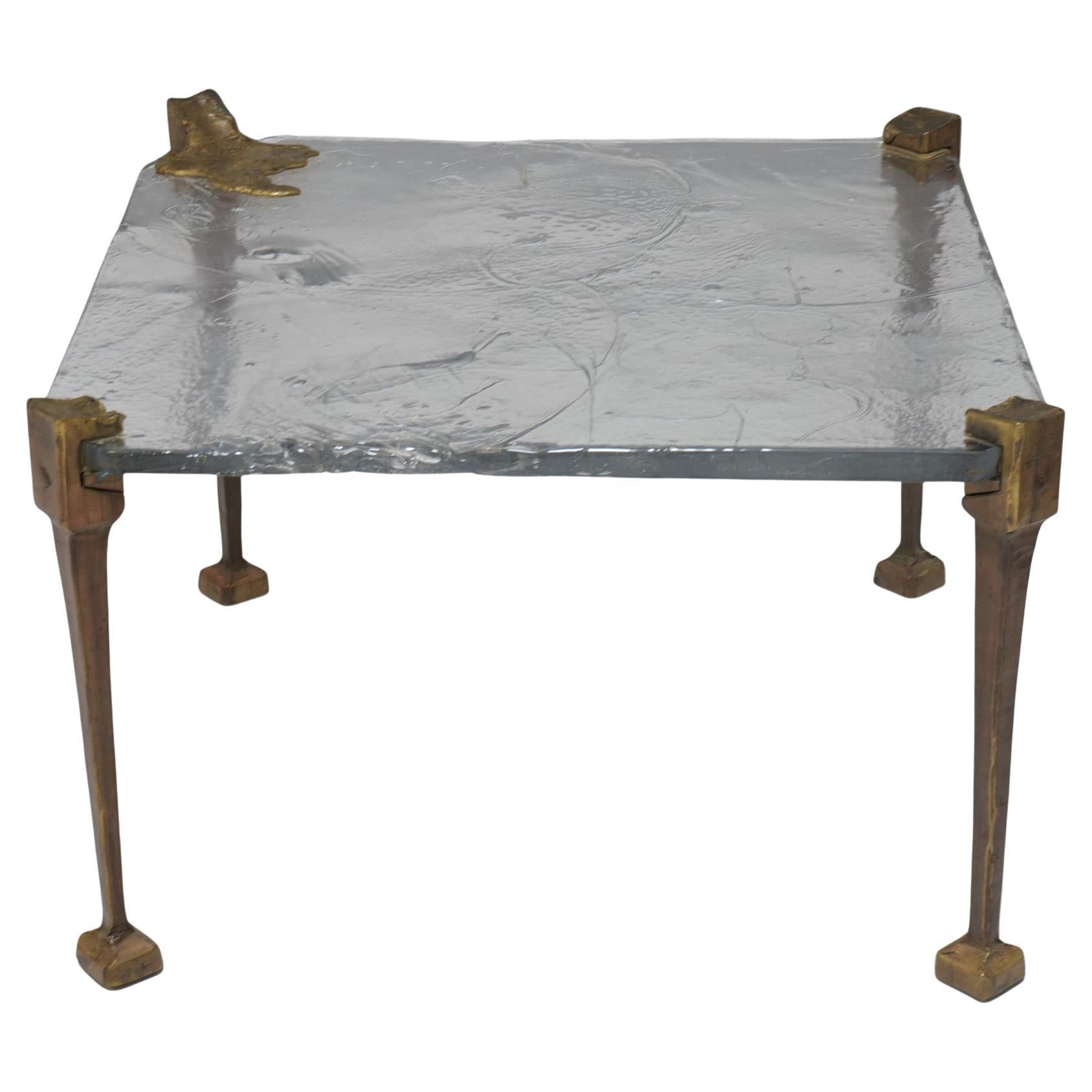 early Lothar Klute forged bronze table with cast glass For Sale