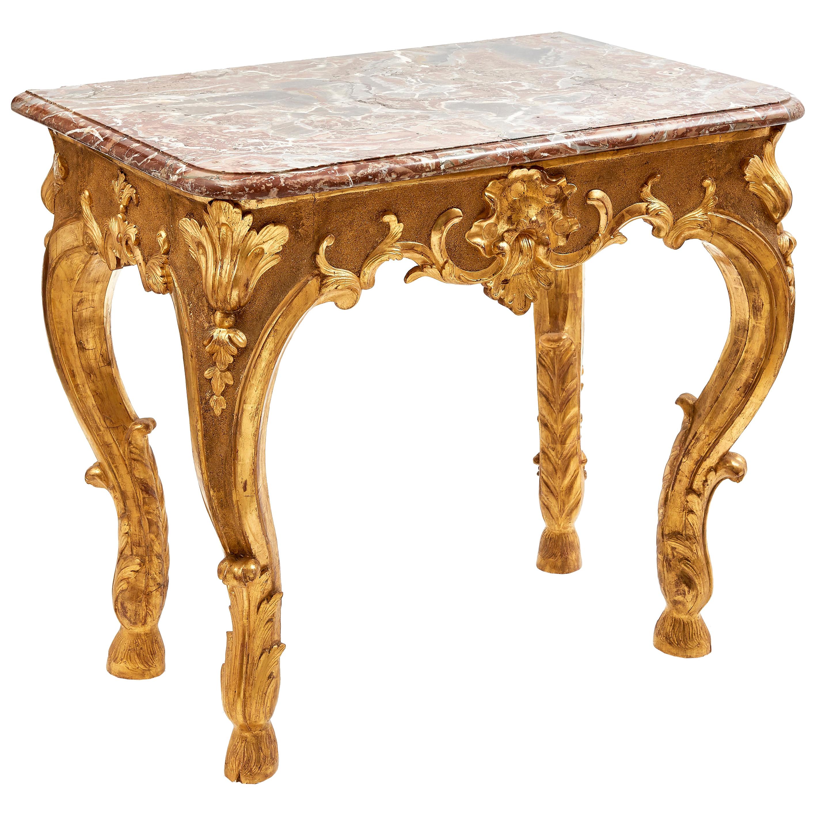 Early Louis XV Giltwood and Marble Console, circa 1740 For Sale