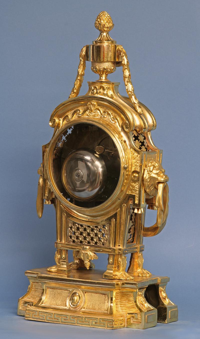 Cast Early Louis XVI French Ormolu Mantle Clock by Leon A Paris For Sale