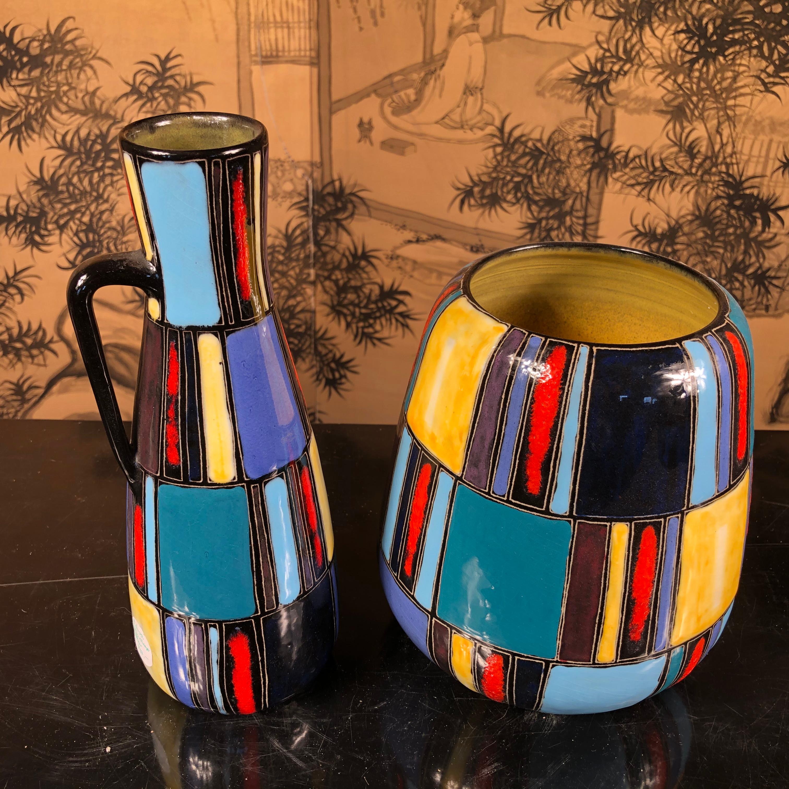 Early Lu Klopfer Pair Colorful Handmade and Hand Glazed Art Vessels, 1950-1960 3