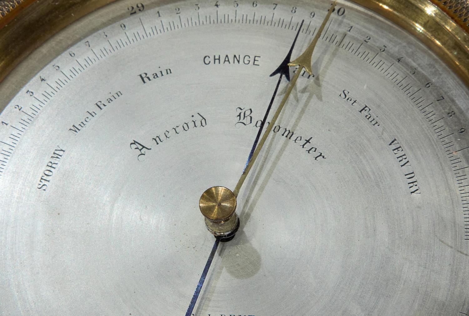 English Early Lucien Vidi Brass Cased Aneroid Barometer