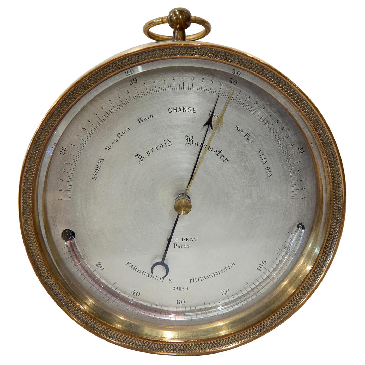 Early Lucien Vidi Brass Cased Aneroid Barometer