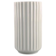 Vintage Early Lyngby porcelain vase with fluted body. Mid-20th century.