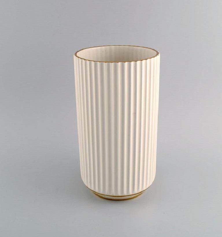 Scandinavian Modern Early Lyngby Porcelain Vase with Gold Decoration, Dated 1936-1940