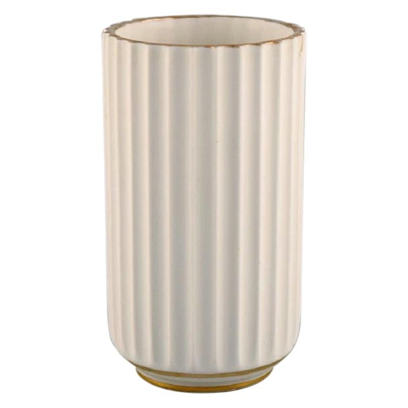 Early Lyngby Porcelain Vase with Gold Decoration, Dated 1936