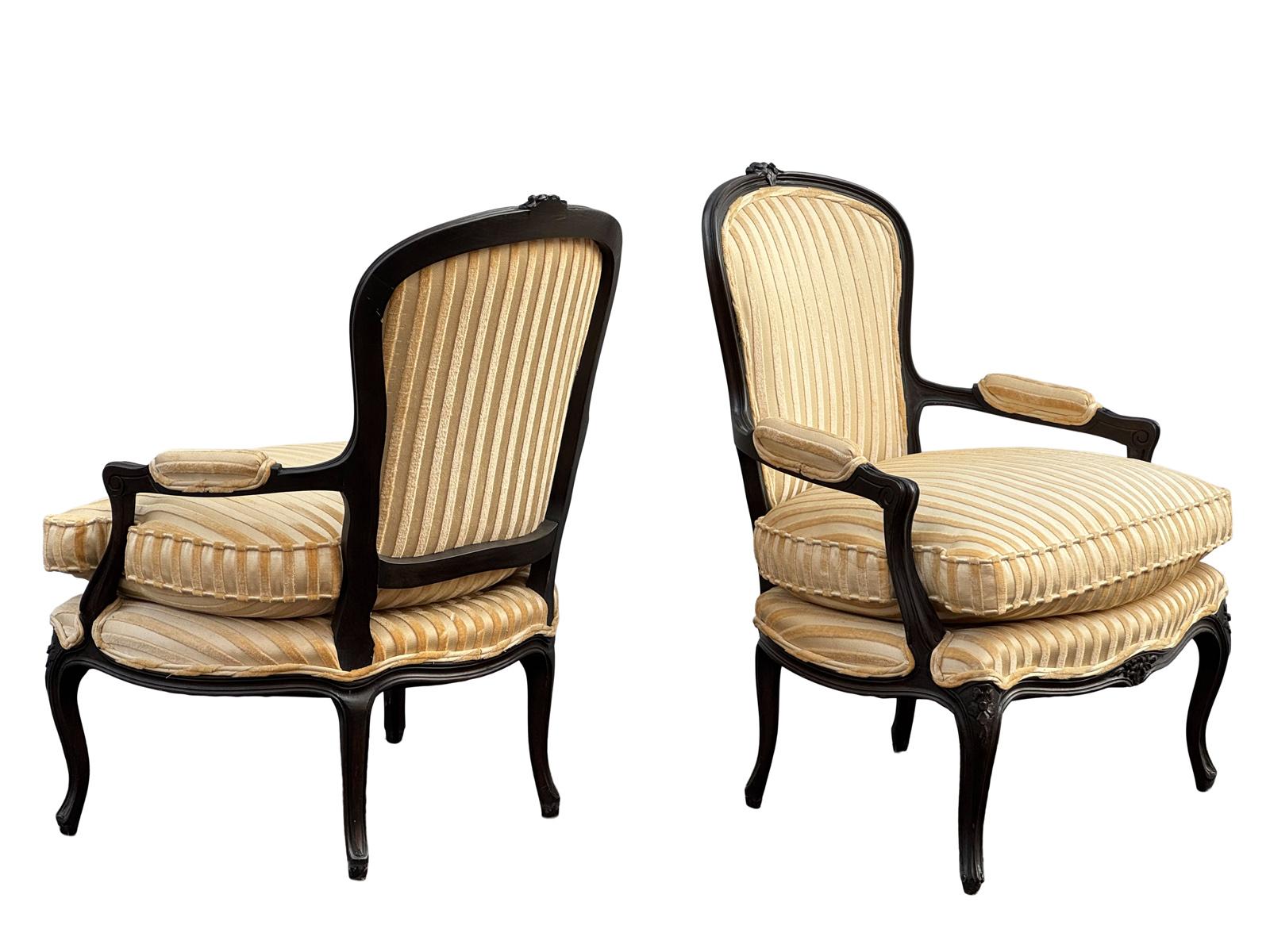 Mid-20th Century Early Mahogany Carved French Fireside Chair Armchairs a Pair For Sale