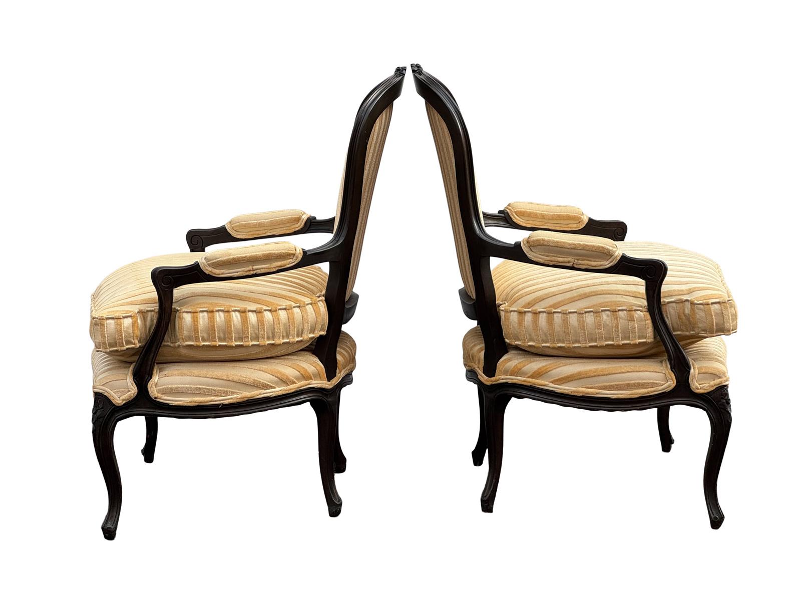 Upholstery Early Mahogany Carved French Fireside Chair Armchairs a Pair For Sale