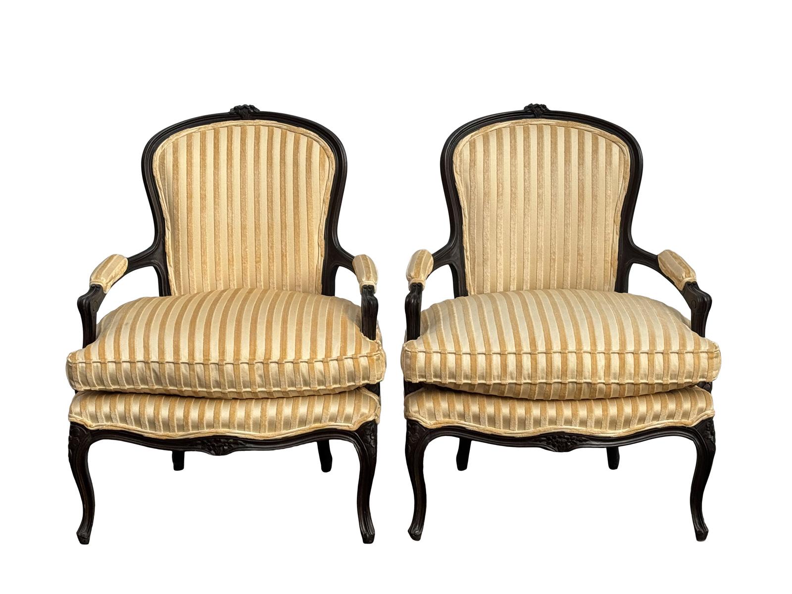 Early Mahogany Carved French Fireside Chair Armchairs a Pair For Sale 3