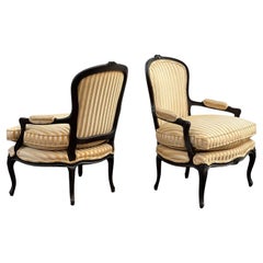 Early Mahogany Carved French Fireside Chair Armchairs a Pair