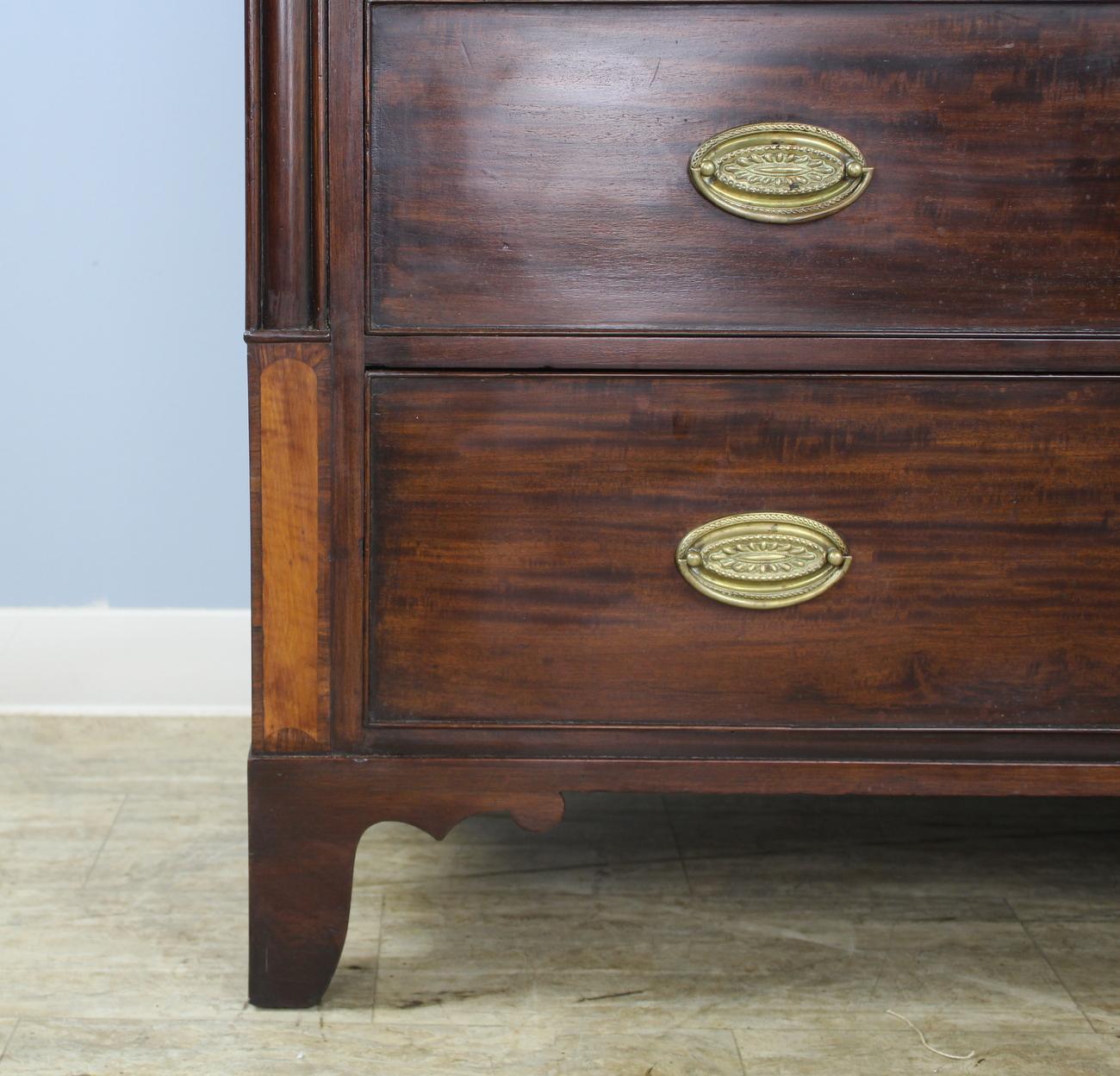 Early Mahogany Chest of Drawers, Satinwood Inlay, Secret Drawers on Top Frieze For Sale 2