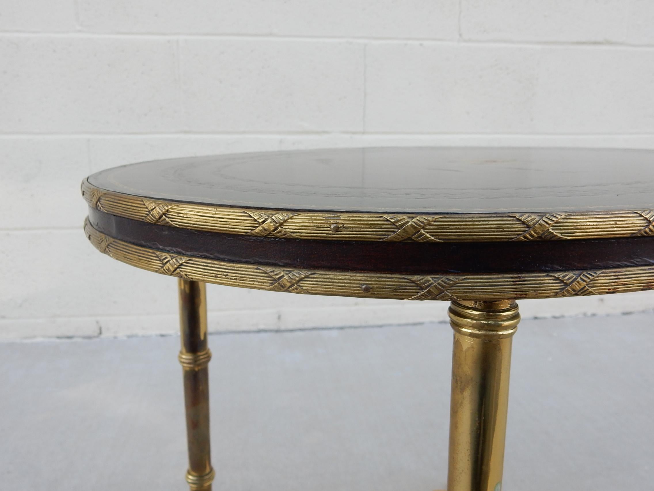 Regency Early Maitland-Smith Leather and Brass Faux Bamboo Table