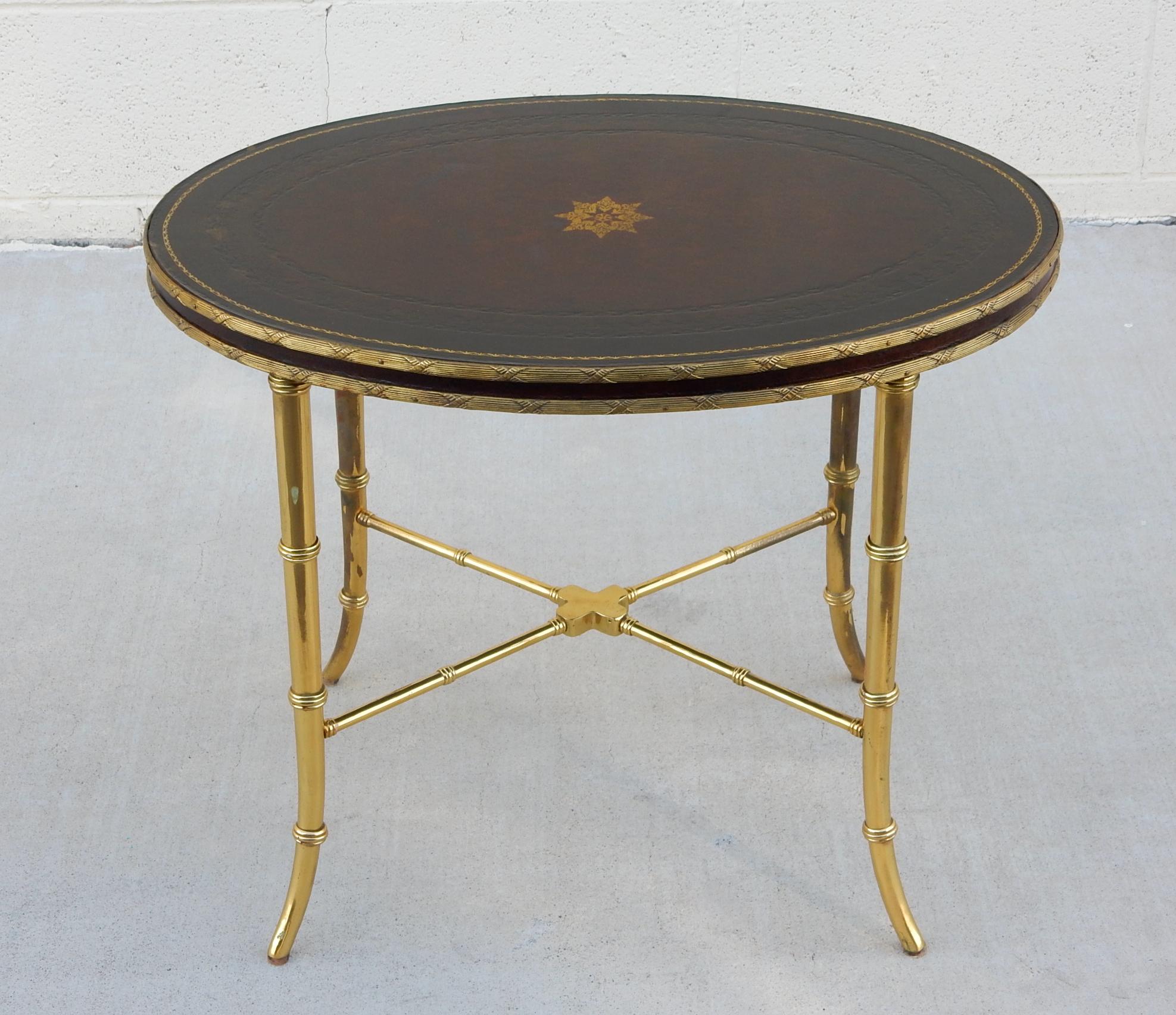 Late 20th Century Early Maitland-Smith Leather and Brass Faux Bamboo Table