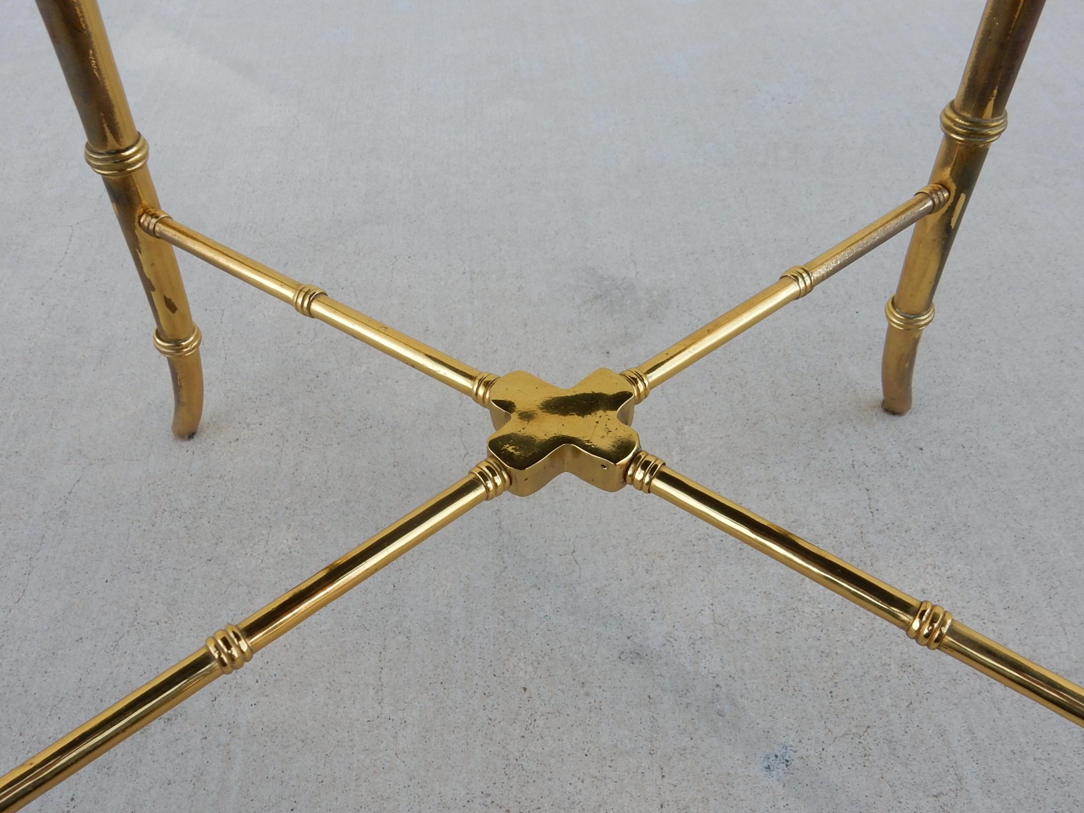 Early Maitland-Smith Leather and Brass Faux Bamboo Table 2