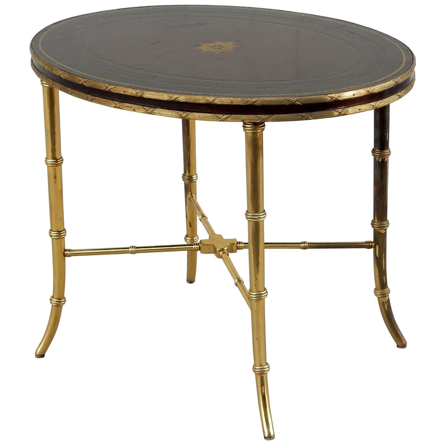 Early Maitland-Smith Leather and Brass Faux Bamboo Table