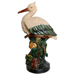 Antique Early Majolica Stork Umbrella Stand, Minton Style