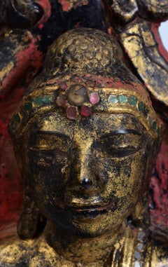 Early Mandalay, Antique Burmese Lacquered Seated Buddha on the Throne