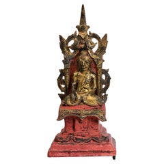 Early Mandalay, Antique Burmese Lacquer Seated Buddha on the Throne
