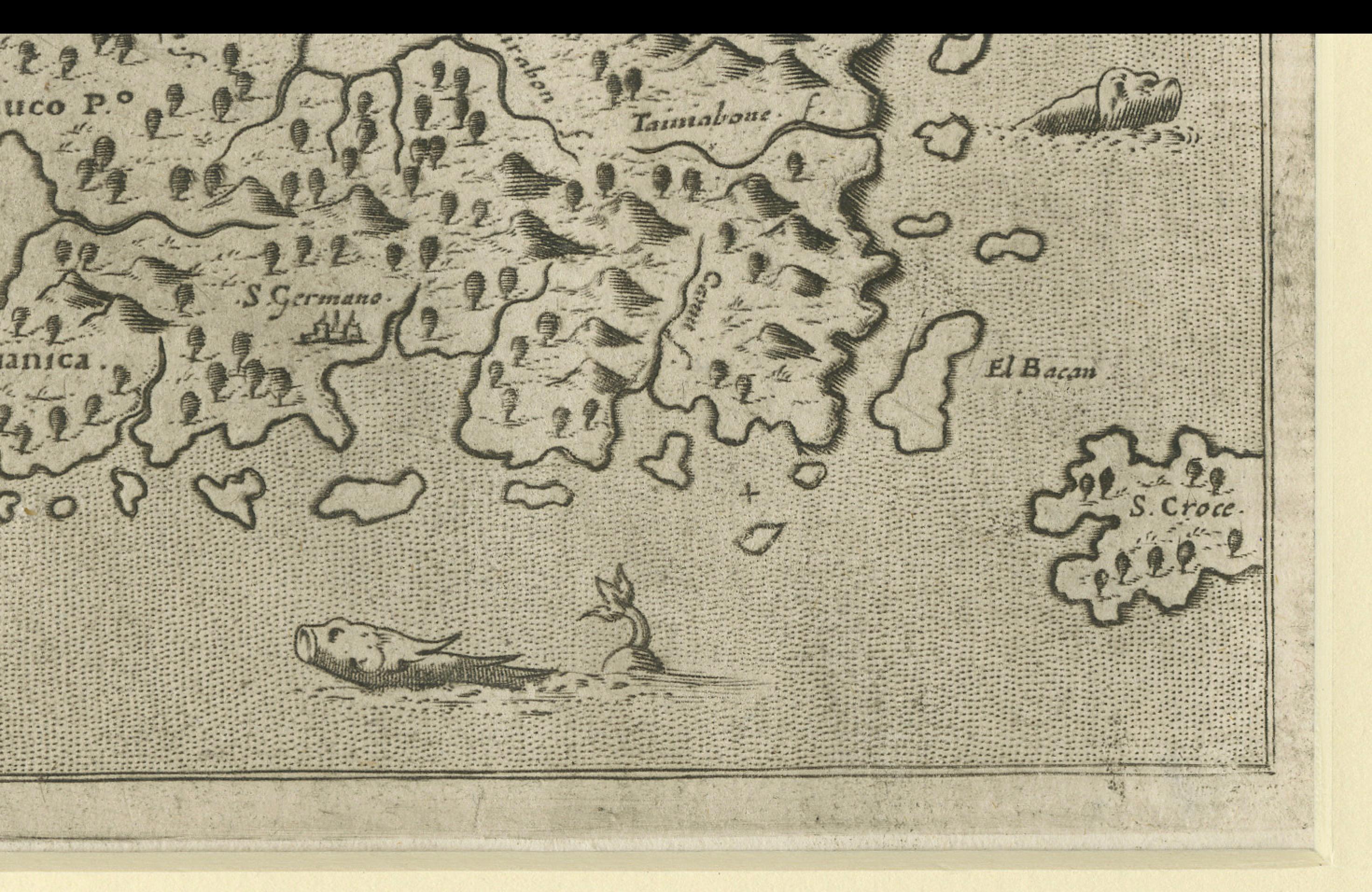 18th Century and Earlier Early Map of Puerto Rico Printed in Venice by G. F. Camocio in 1571