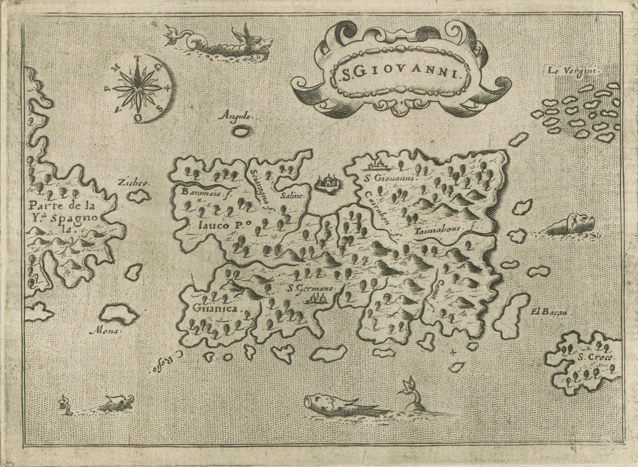 Early Map of Puerto Rico Printed in Venice by G. F. Camocio in 1571 For Sale 2