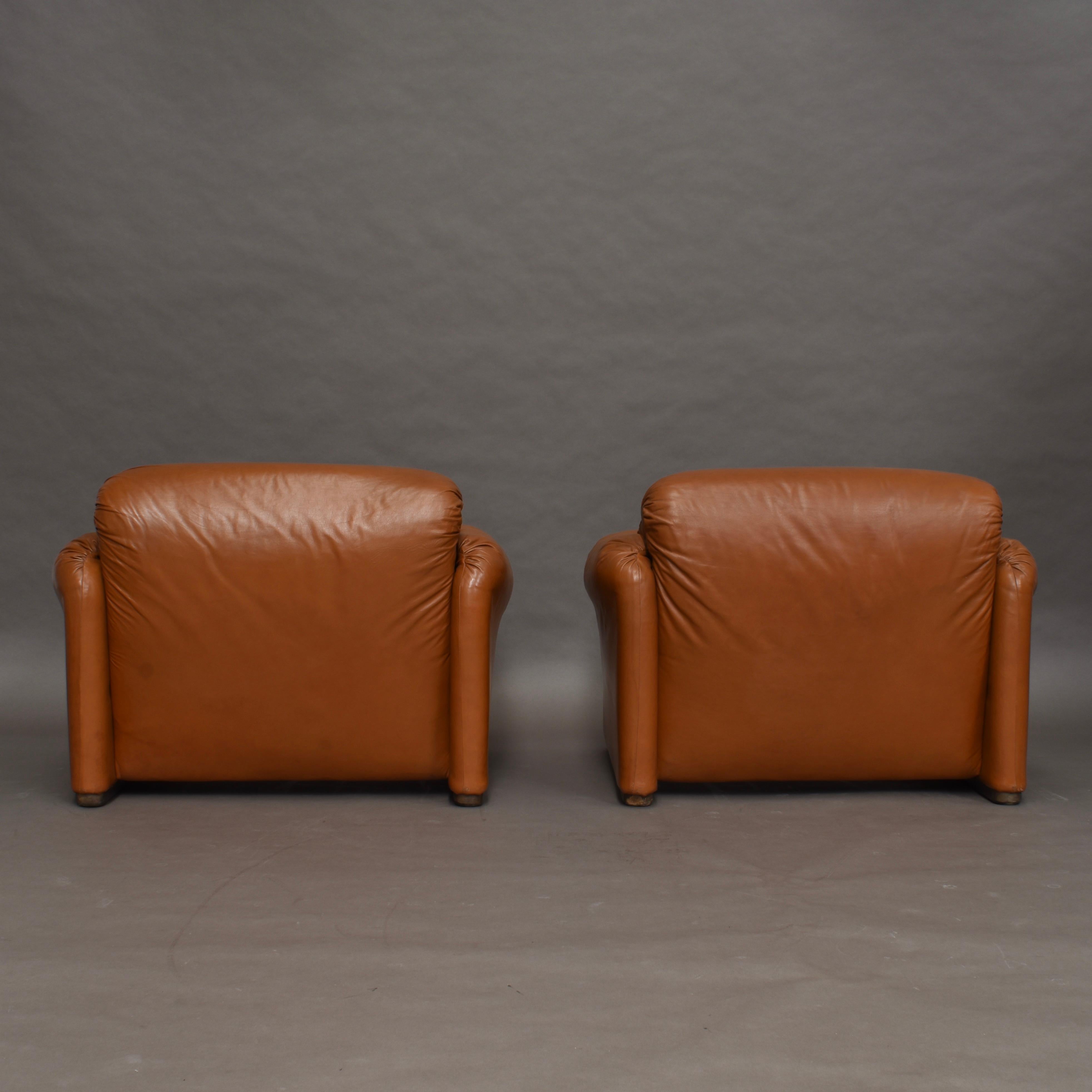 Late 20th Century Early Maralunga Armchairs in Leather by Vico Magistretti for Cassina, Italy 1973