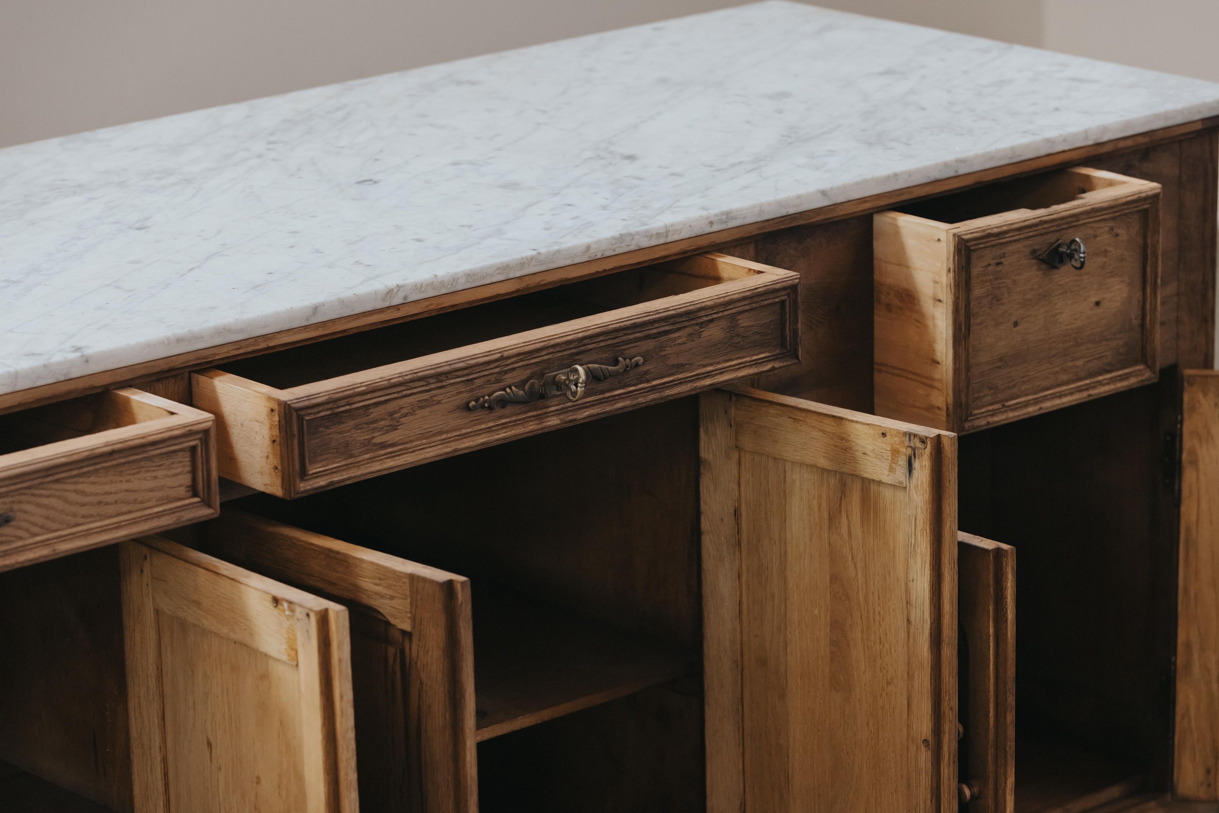 Mid-20th Century Early Marble And Oak Bakery Counter From France, Circa 1940 For Sale