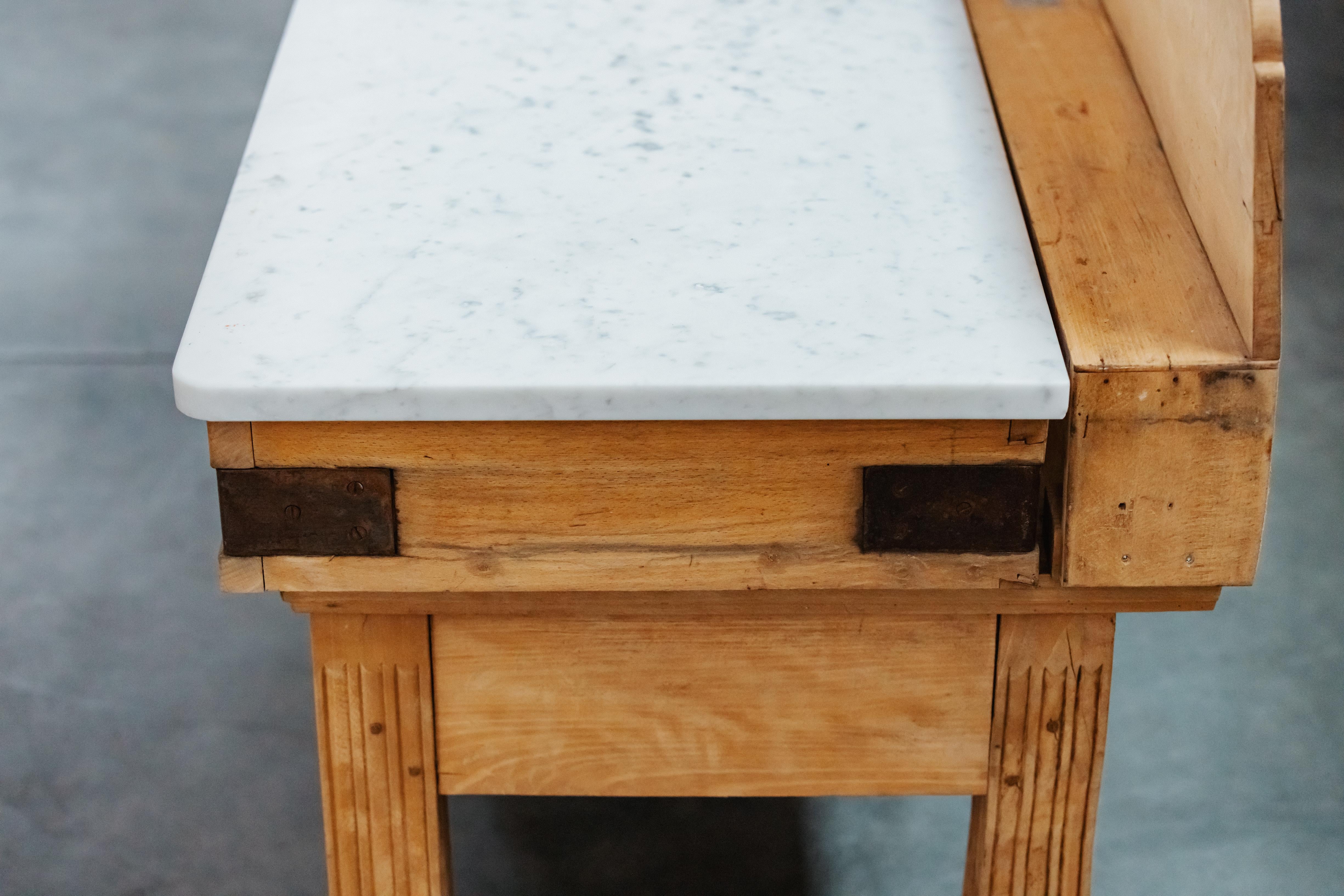 Early Marble Butcher Block Table From France, Circa 1920 In Good Condition For Sale In Nashville, TN