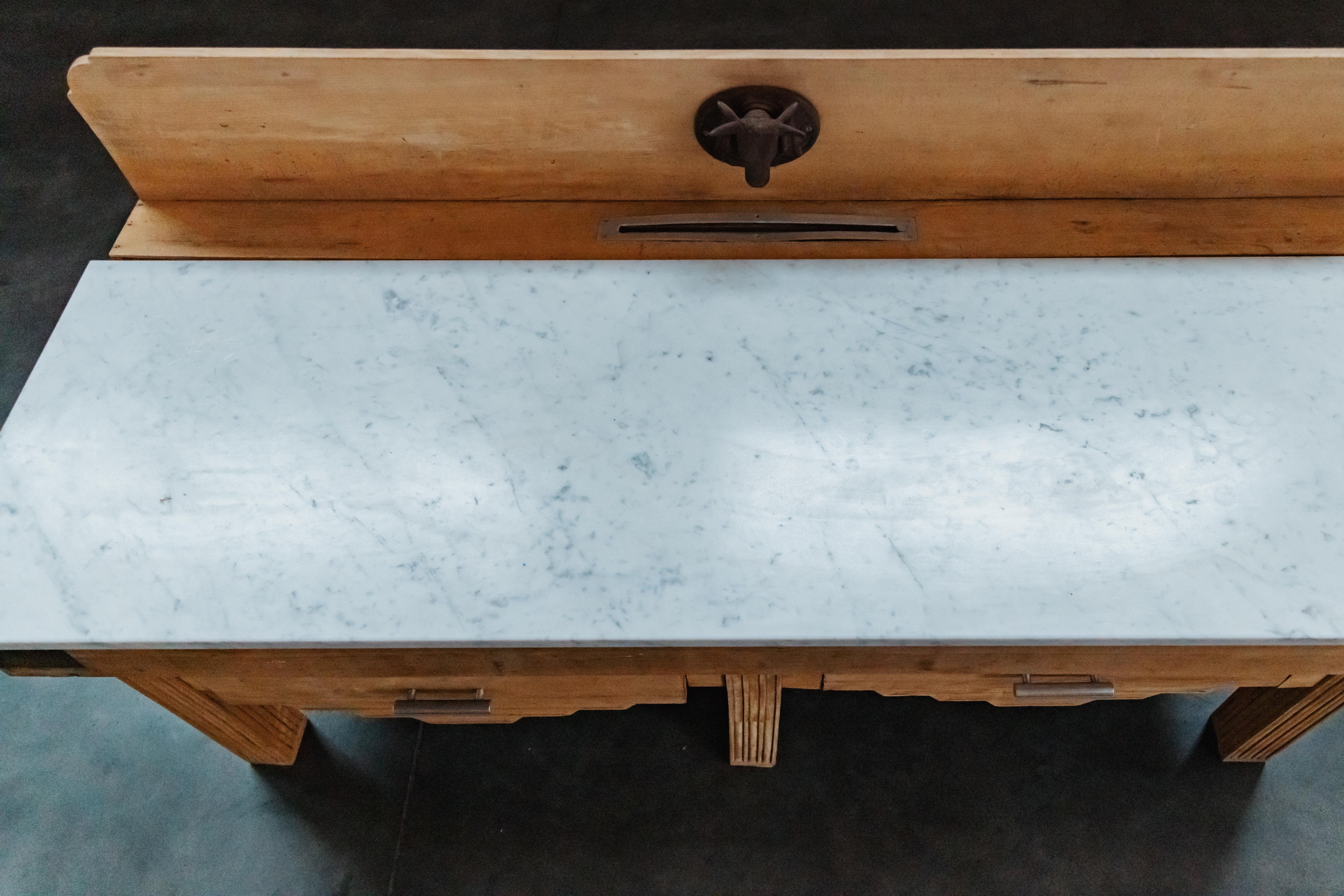 Early Marble Butcher Block Table From France, Circa 1920 For Sale 3