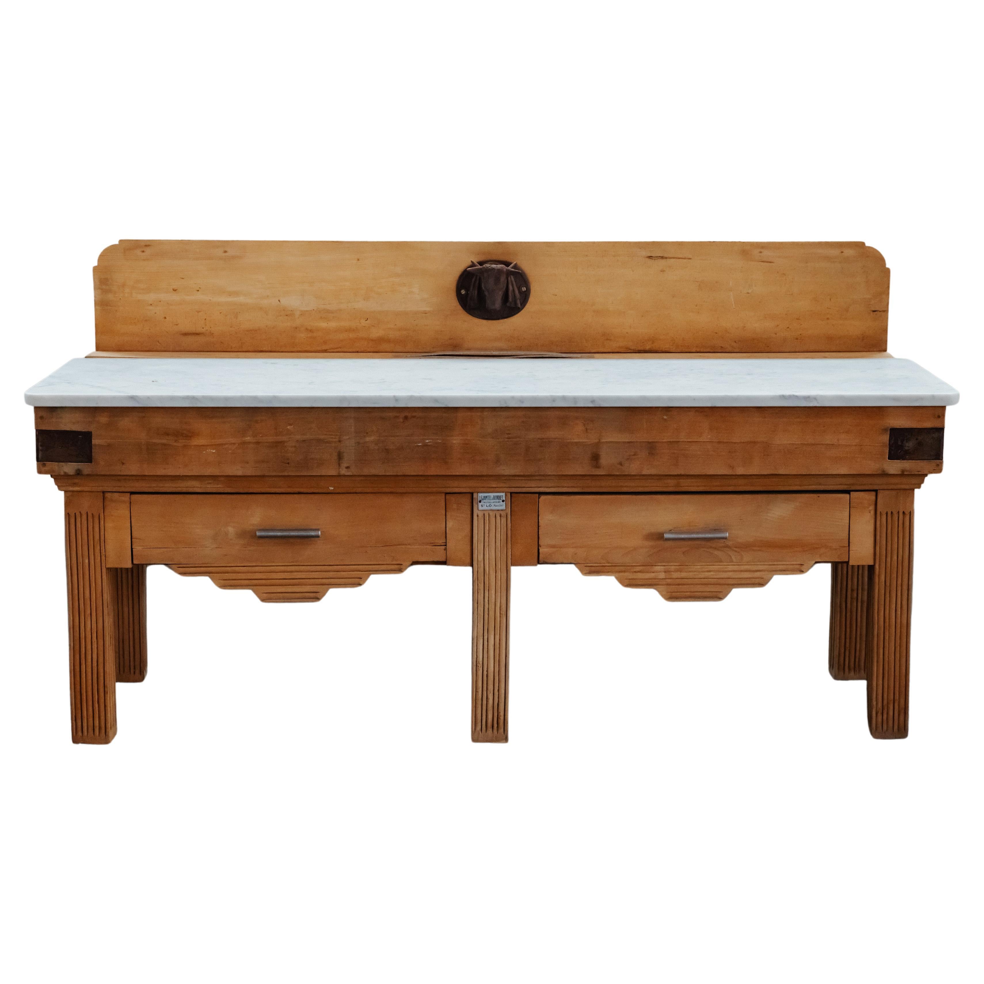 Early Marble Butcher Block Table From France, Circa 1920 For Sale