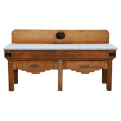 Used Early Marble Butcher Block Table From France, Circa 1920