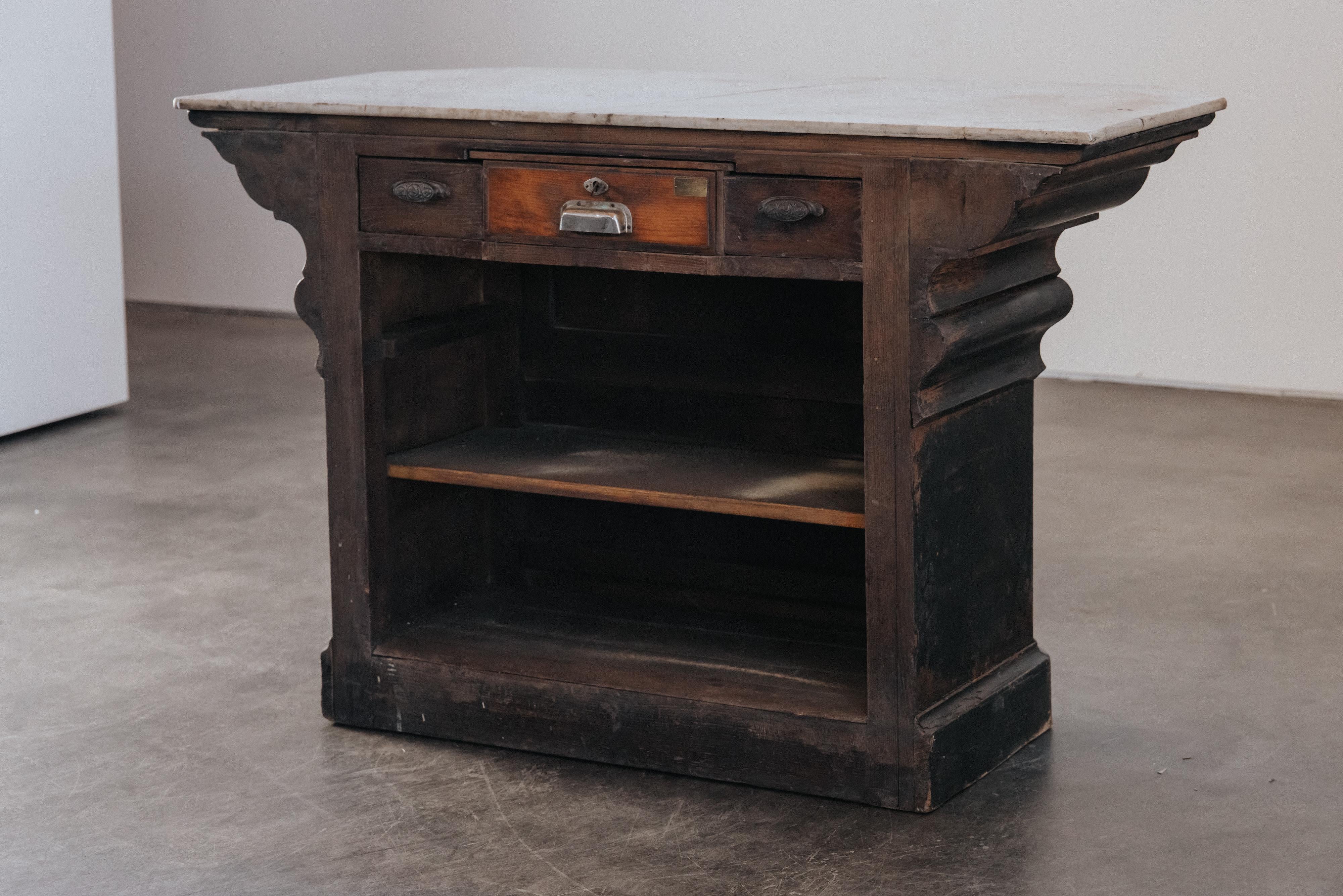 European Early Marble Shop Counter From France, Circa 1900 For Sale