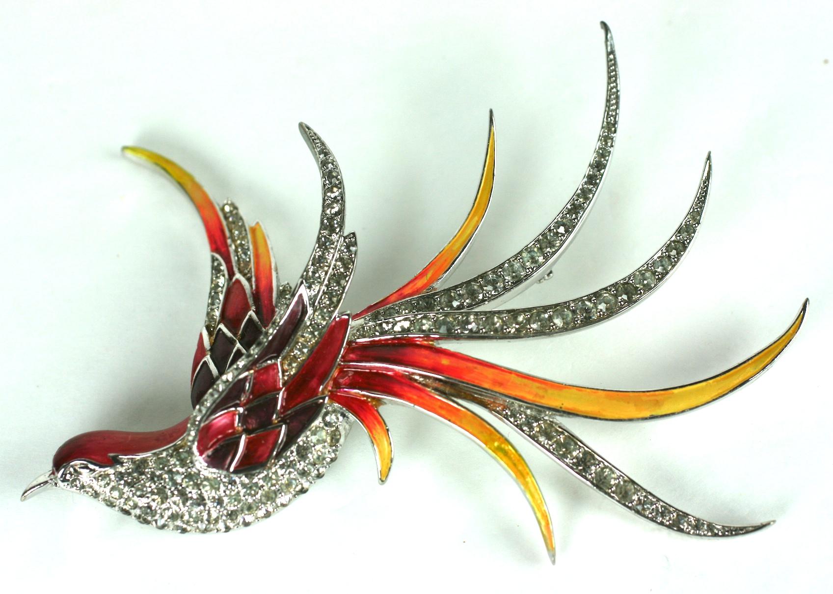 Early Marcel Boucher Enamel Bird of Paradise In Good Condition For Sale In New York, NY