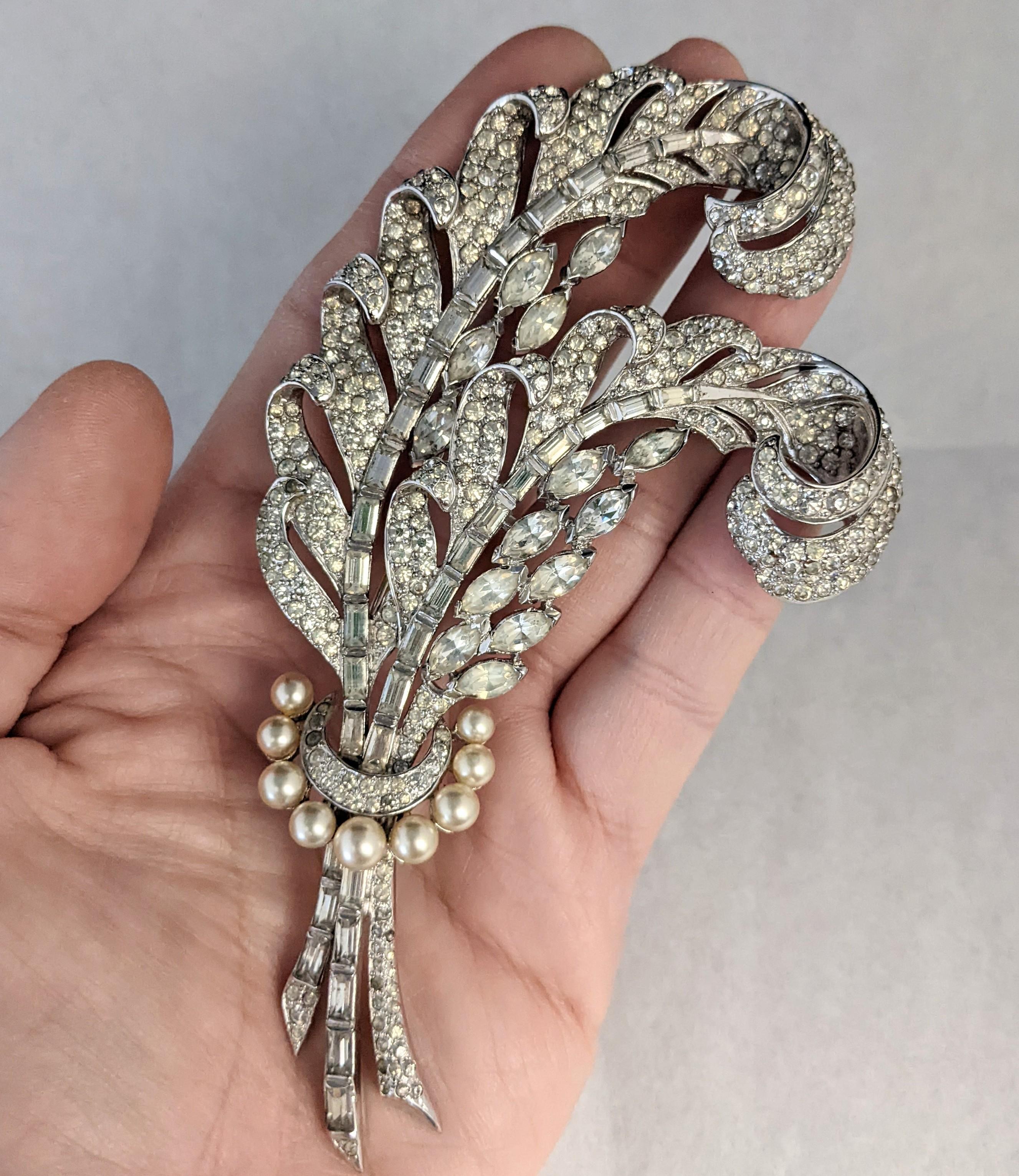 Women's or Men's Early Marcel Boucher Pave Feather Brooch For Sale