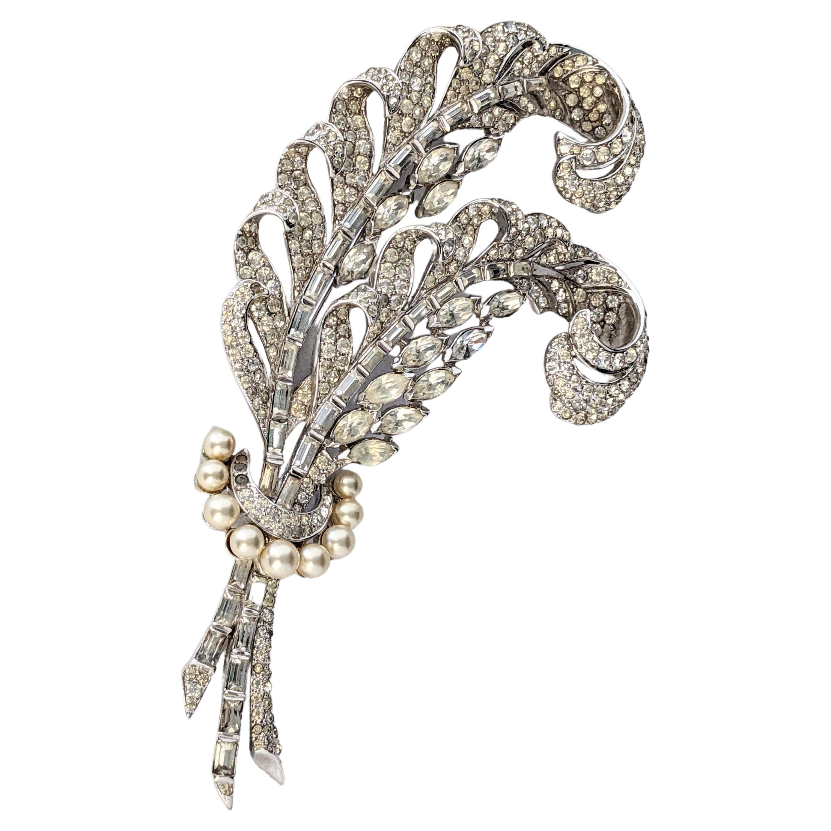 Early Marcel Boucher Pave Feather Brooch For Sale