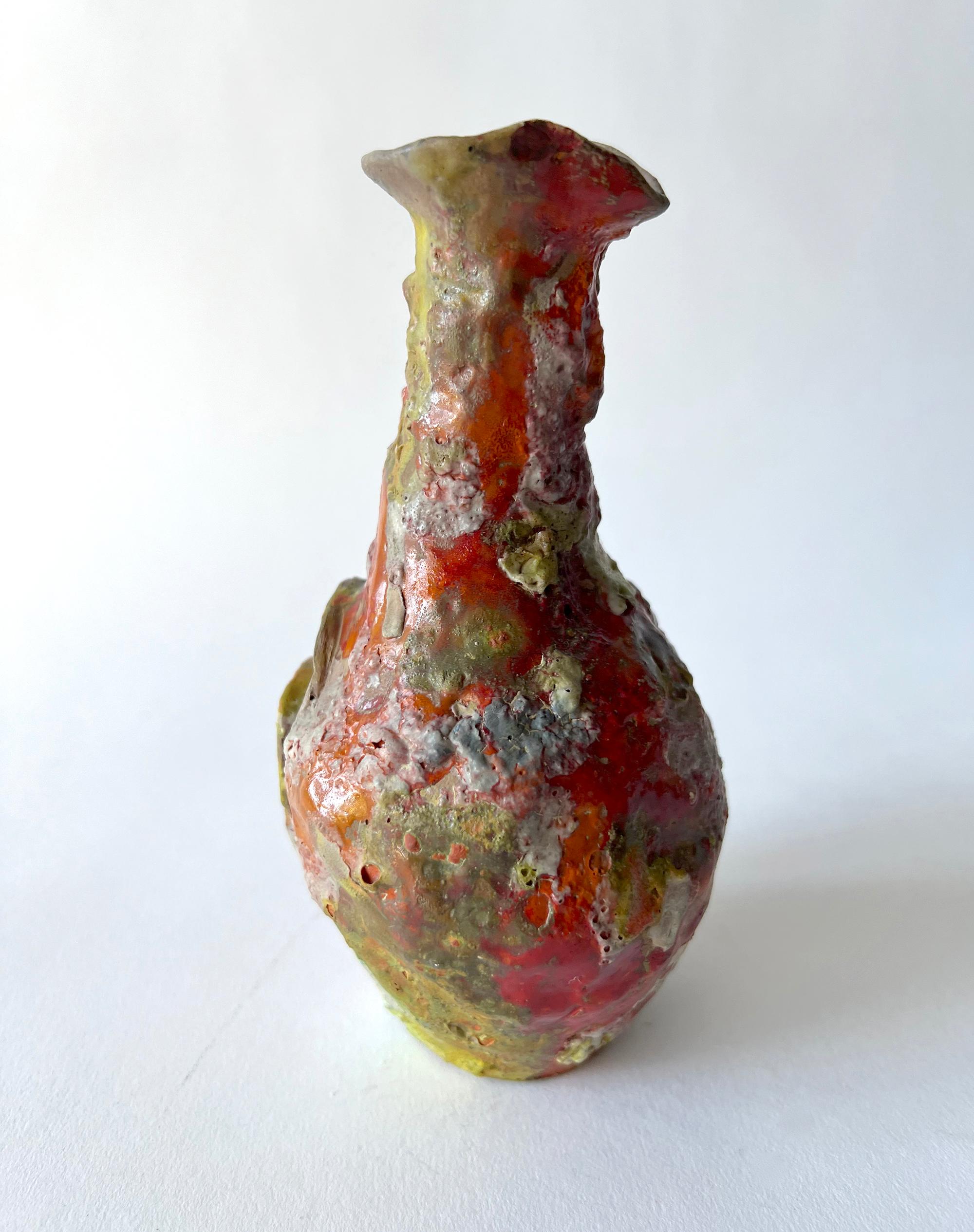 Mid-Century Modern Early Marcello Fantoni Italian Modern Foamy Glaze Bottle Vase Ewer For Sale