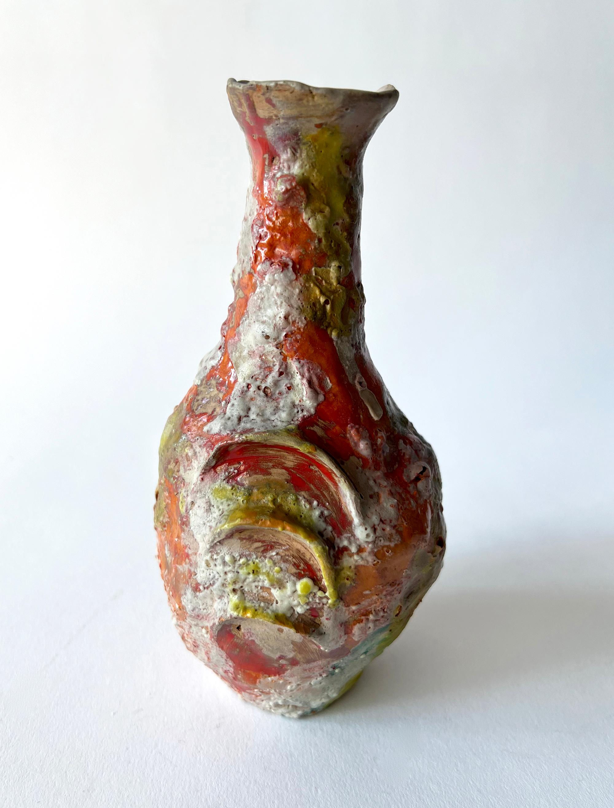 Glazed Early Marcello Fantoni Italian Modern Foamy Glaze Bottle Vase Ewer For Sale