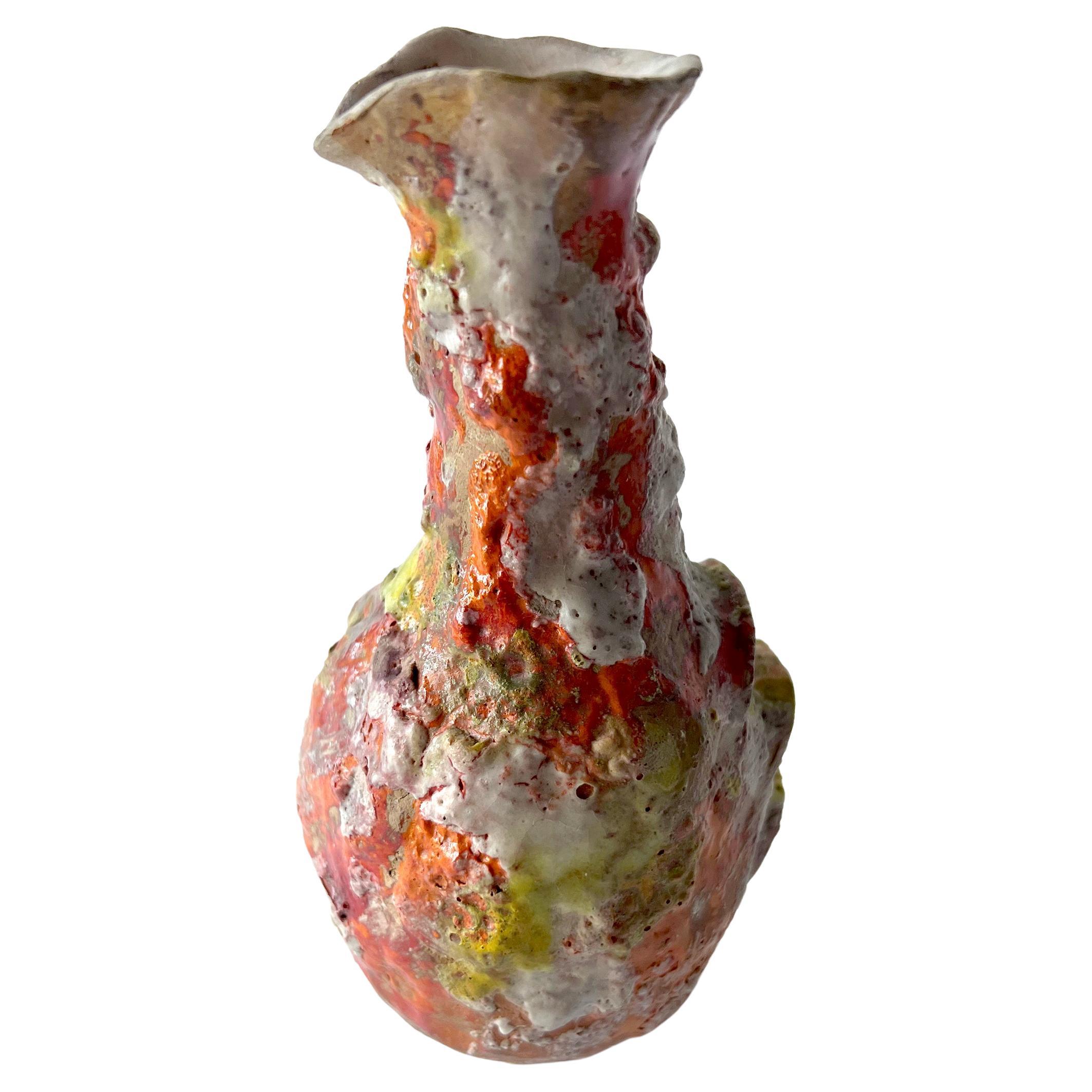 Early Marcello Fantoni Italian Modern Foamy Glaze Bottle Vase Ewer For Sale